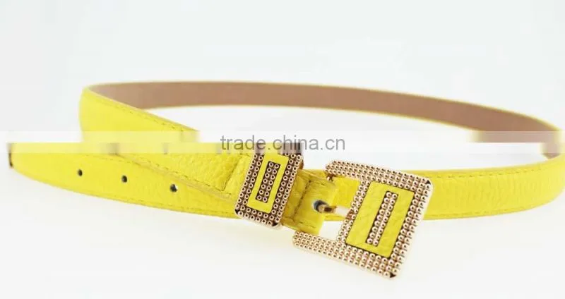 NEW Design Women's Classic Yellow PU leather belt for dress with Leather buckle