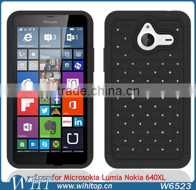 Starry Diamond Silicone+PC Phone Cover for Nokia Lumia 640 XL, Shockproof for Lumia 640 XL Hybrid Case
