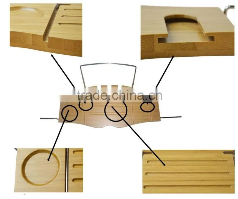 Multifunctional Natural Bamboo Bathtub Caddy with Soap Tray