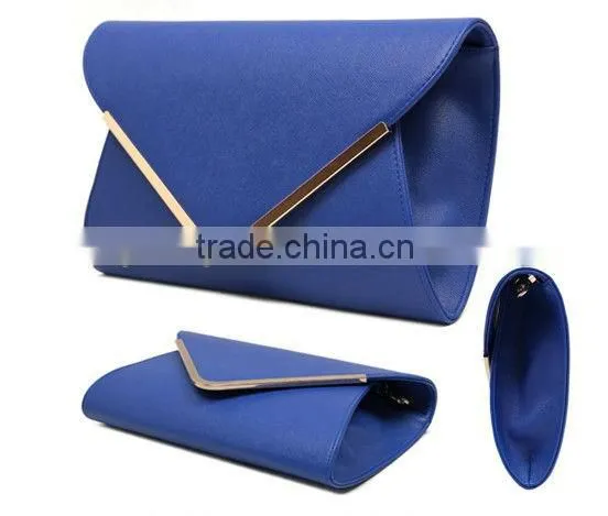 Stylish Blue Brand Plain PU Leather Envelope Clutch