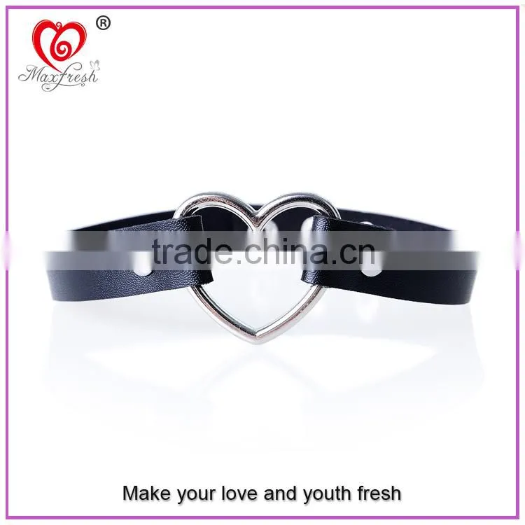 2015 fashion new design rope leather necklace heart shape charm leather rope necklace