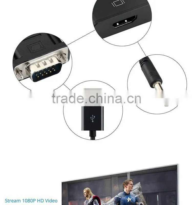 VGA To HDMI Output 1080P HD Audio TV AV HDTV Video Cable Converter Adapter For TV PC Laptop Monitor
