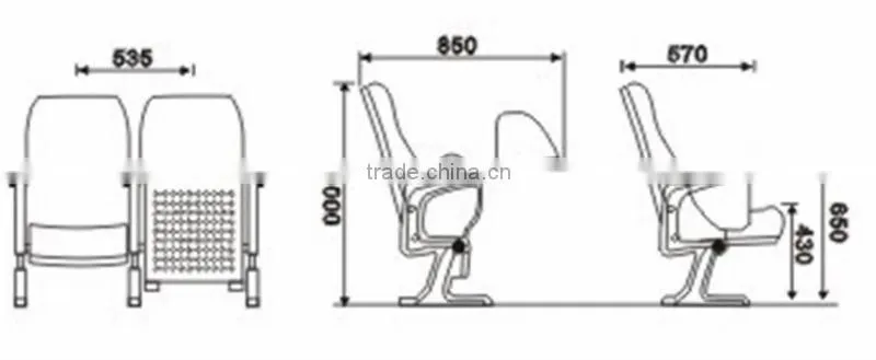 Popular cinema blue fabric auditorium seating