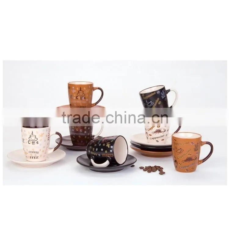 wholesale brown coffee cup logo printed 90cc espresso cups 12pcs ceramic cup and saucer