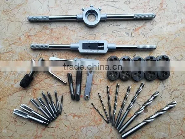 High quality BSP taps and dies and drill bit in metal box hand tool kit