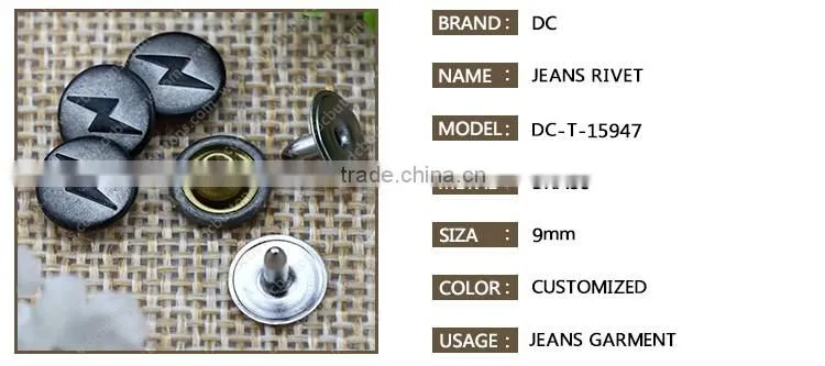 9MM Lightning logo metal jeans rivet for leather jacket men