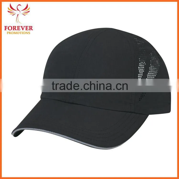 Chinese Supplier Ployester Black Baseball Cap With Reflective Sandwich Visor Hat