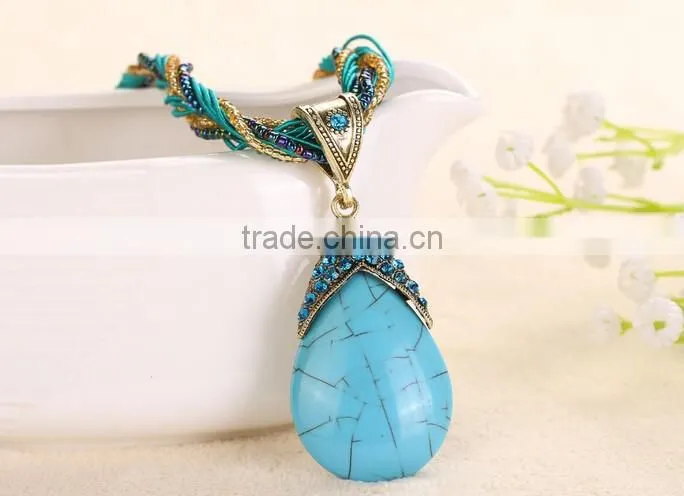 New Fashion Women Long Bib Crystal Pendant Vintage Statement Necklace Jewelry