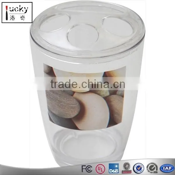 Clear Acrylic Printed Toothbrush and Toothpaste Holder