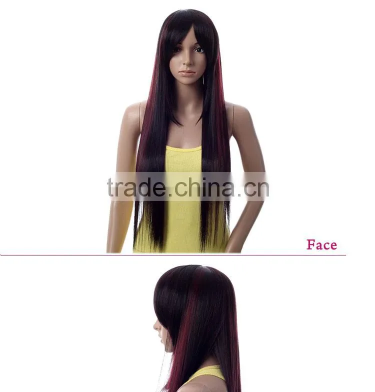 Wholesale price High Temperature Fiber synthetic long black straight hair wig