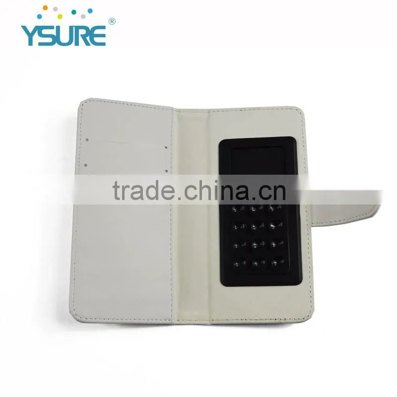 2016 Hot Sales Snow White PU Leather Case for Universal Mobile Phones with Sucker and Sliding up and down