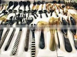 Spoon/Black Wood Handle Horn salad spoon/Cutlery Serving Spoons 2