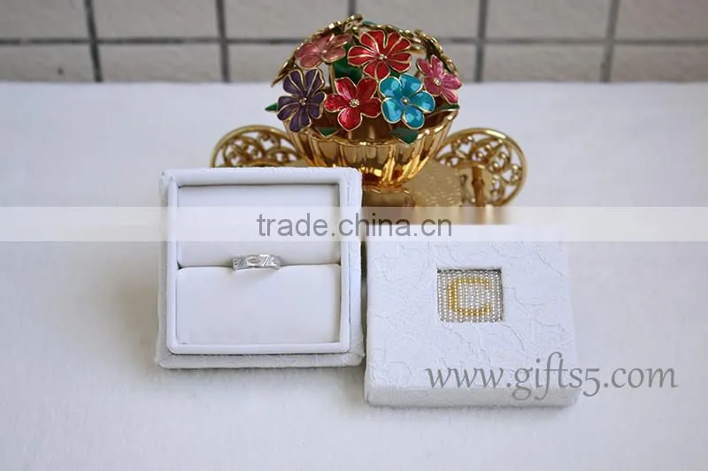 Gorgeous White engagement ring boxes with beaded name plate of C