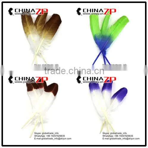CHINAZP Factory Cheap Wholesale Feather Size from 30cm to 35cm Dyed Blue Half Dipped Bicolourable Turkey Rounds Wing Feathers