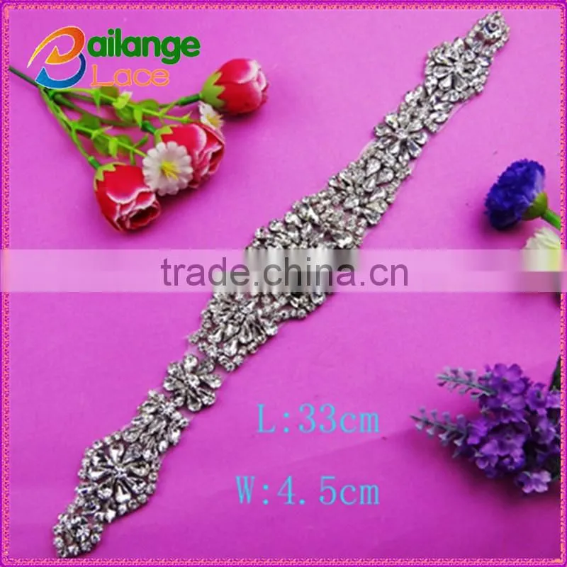 Embroidered handmade Rhinestone hot fix diamond crystal trims for wedding
