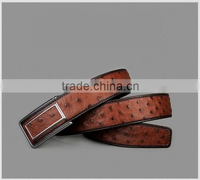 Custome Business Men Genuine Ostrich Leather Belt Brown with Stainless Steel Buckle