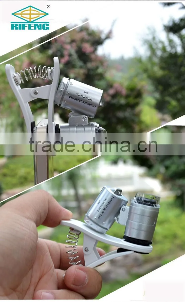 hot sale iphone camera microscope with 2 led light and 1 uv light 60x binocular microscope