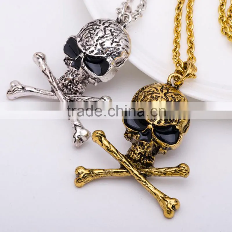 Hiphop imitation jewelry halloween necklace punk skull pendant with bone statment necklace sweater chain Yiwu factory
