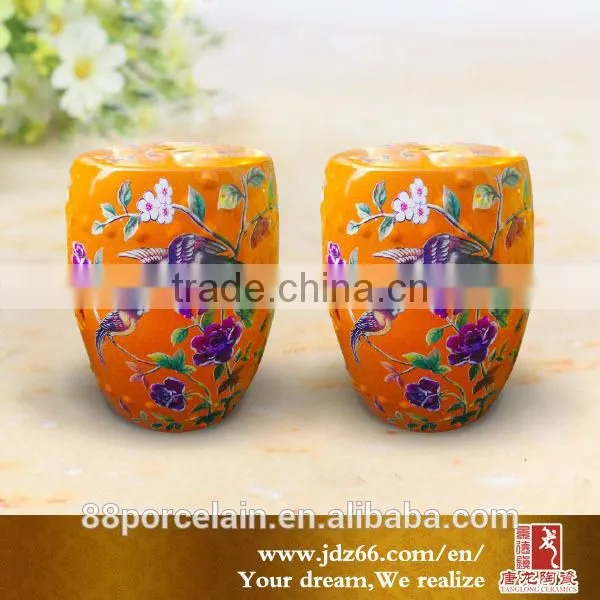 Fancy color glazed birds and flowers ceramic garden short stools for sale made in Jingdezhen