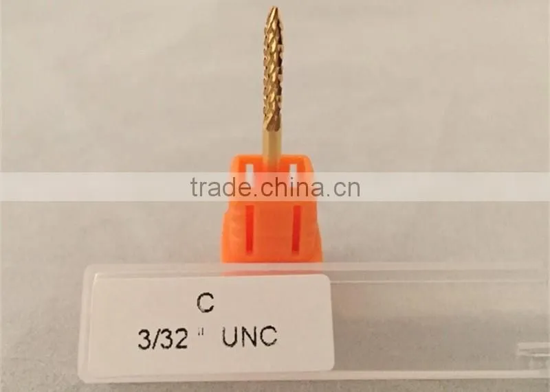Golden Carbide burr for nail Total Length 38MM Head Diameter 2MM Nail Drill Small Flame