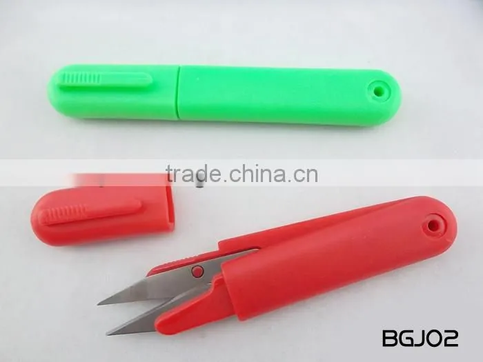 Good quality line scissor, Safty Sewing scissor with cover, plastic thread cutting scissor