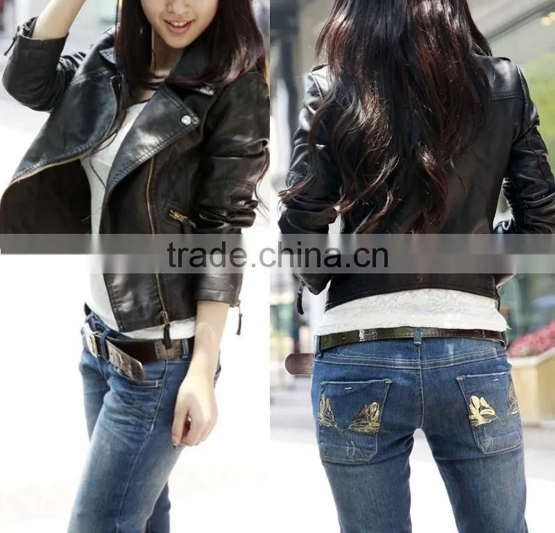 Womens Slim Biker Motorcycle PU Soft Leather Zipper Jacket Coat