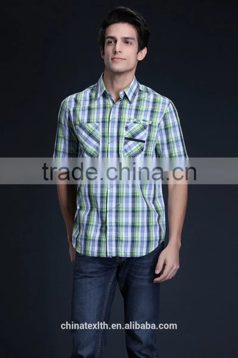 Fashion Short Sleeve Casual Design High Quality 100%Cotton Check Men Shirt
