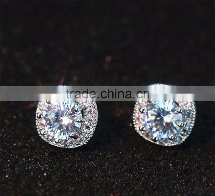 925 Sterling silver round micro pave setting stud earrings