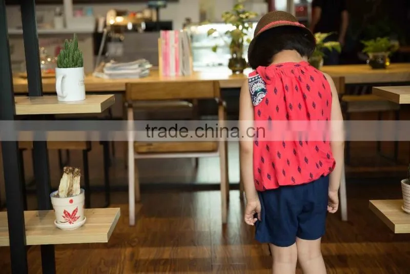 lovely fashion 2016 girl sleeveless blouse summer blouse off shoulder blouse bright color baby girl printed dress for summer