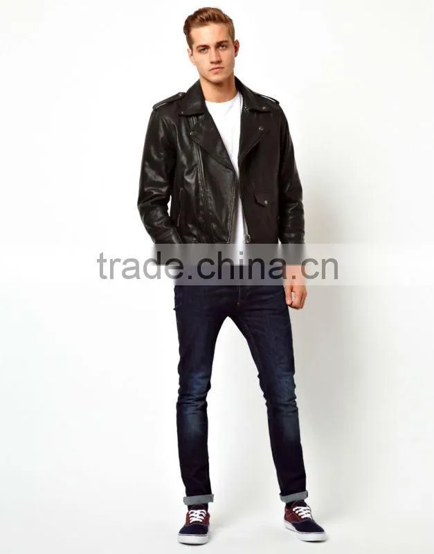 men newest shoulder epaulettes zip sleeves PU short jacket