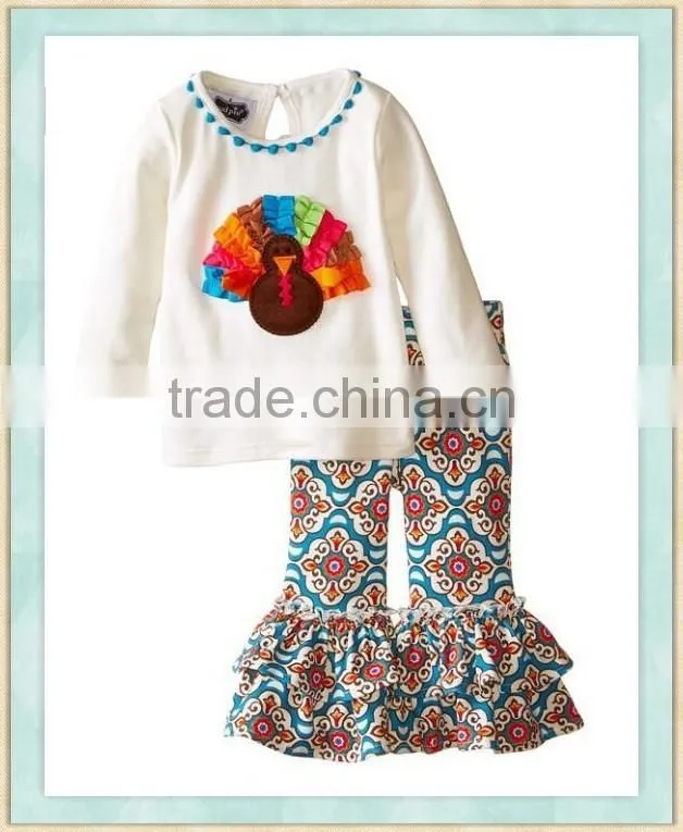 Baby girls' turkey tunic and legging set long shirts with ruffe pants children turkey shirts fall outfit kids boutique clothes