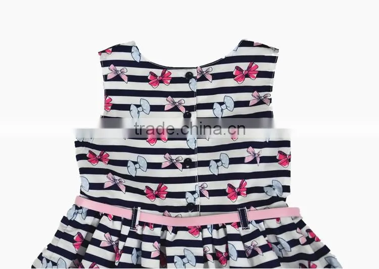 New classic stripes muti-layers summer latest fashion dresses with bow print