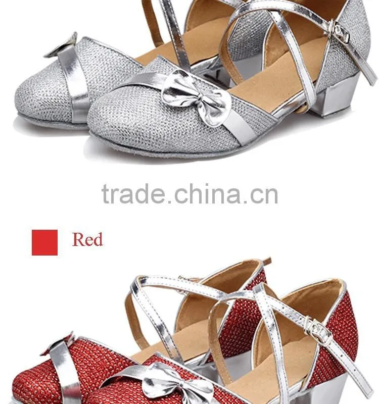 Girls Kid Buckle Strap Ballroom Modern Latin Dance Shoes Child Bowknot Colorful Closed Toe Low Heel Shoes