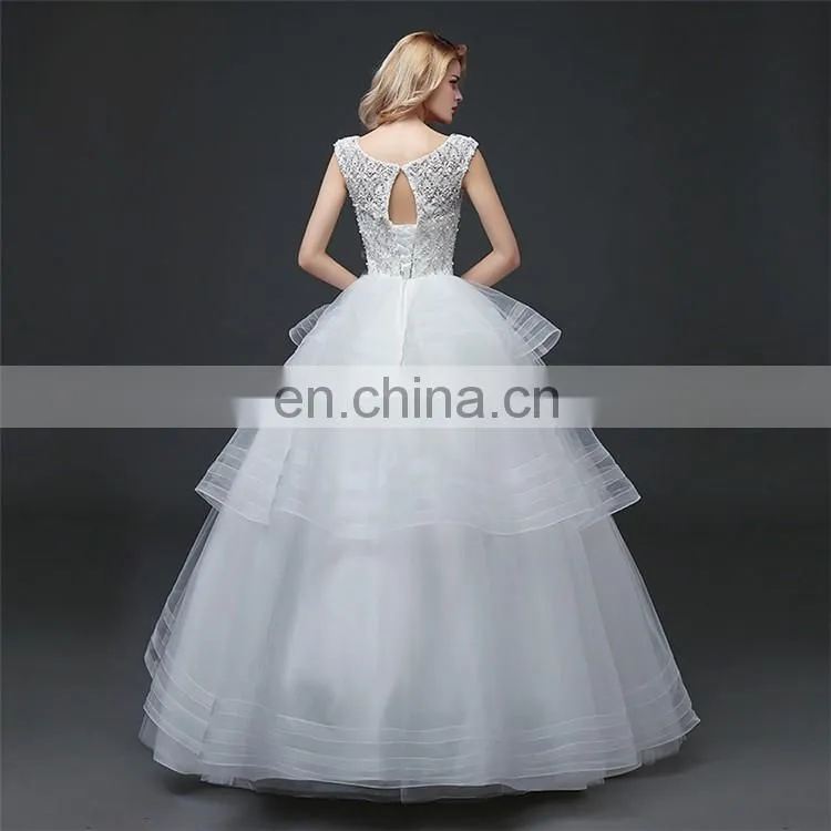 HS1601 Vintage Lace Applique Elegant White Ruched Tulle Wedding Dress 2017