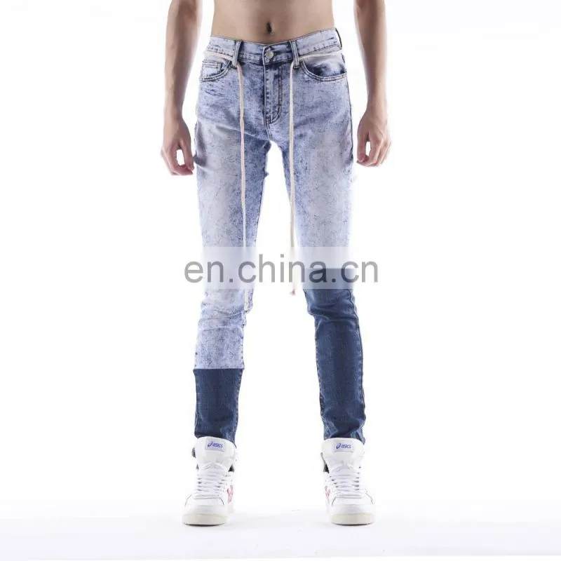 DiZNEW BROKEN TRACK BRANDED STRETCH BLACK JEANS MEN WITH BLUE SIDE