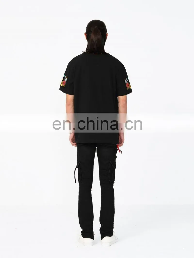 DiZNEW Clothing Manufacturers Custom Mens Cotton Embroidery Plain Black T shirt