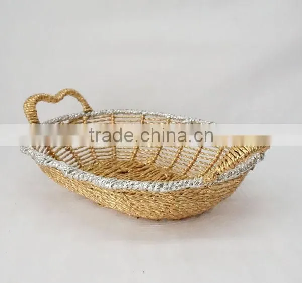oval shape handwoven paper rope basket with handle