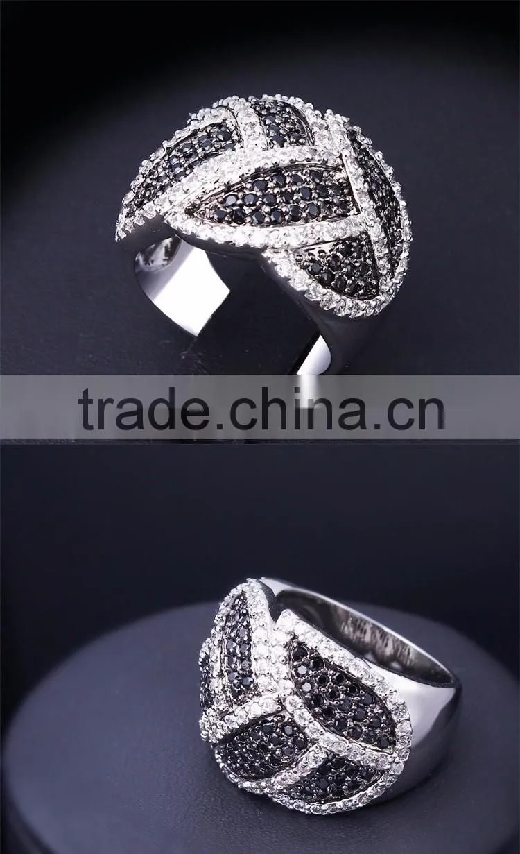Exclusive Design Black & White Contrast Jewelry White Gold Cocktail Party CZ Ring