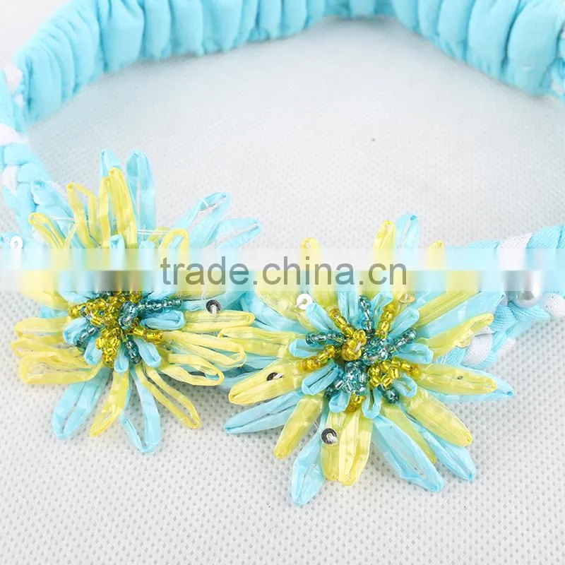 2015 On Discount Kids Hair Accessories Girl Handmade Flower Beaded Elastic Hair Band