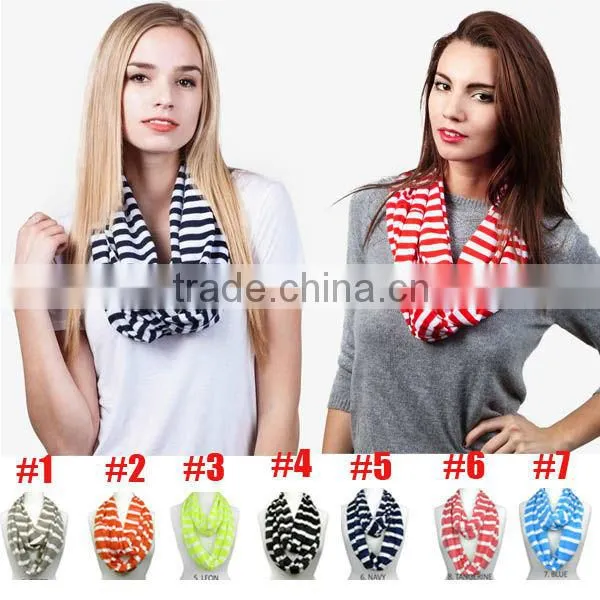 Wholesale Neon Striped Women Loop Infinity Circle Scarf