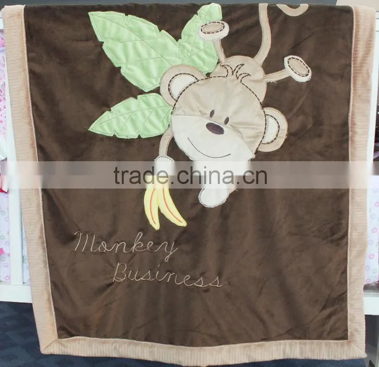2015 new design applique 100% cotton OEM baby fluffy fleece blanket