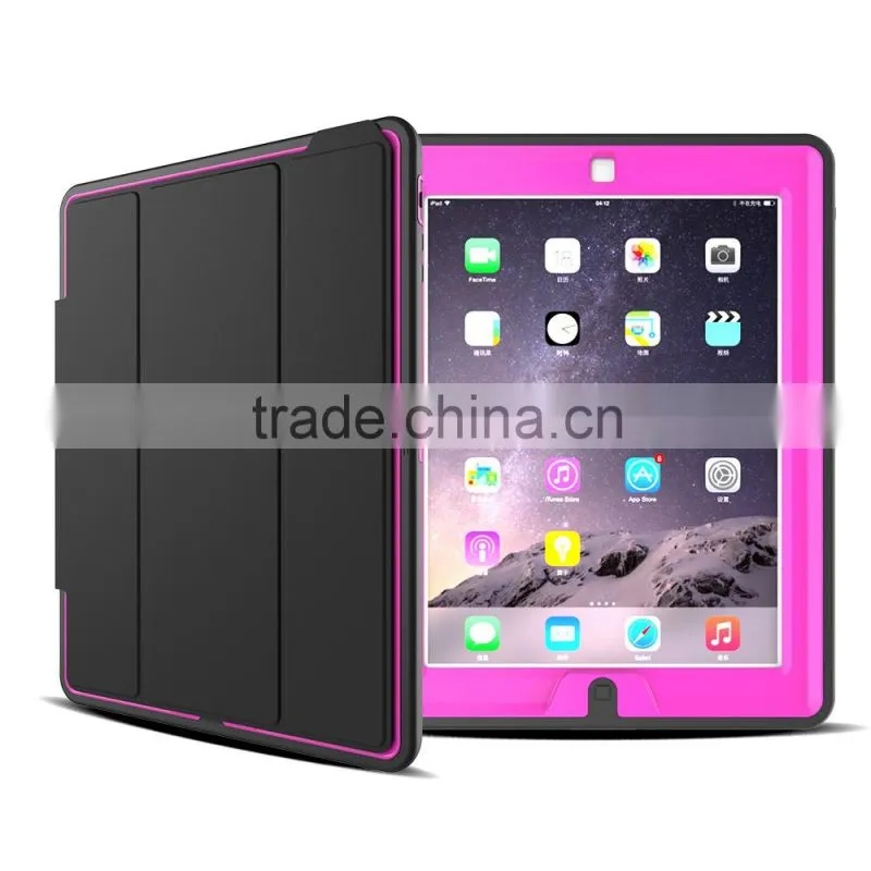 Luxury Wake Sleep Function Folding Stand PU Leather PC Back Cover Shockproof Protective Case For iPad 2/3/4 TB-0278