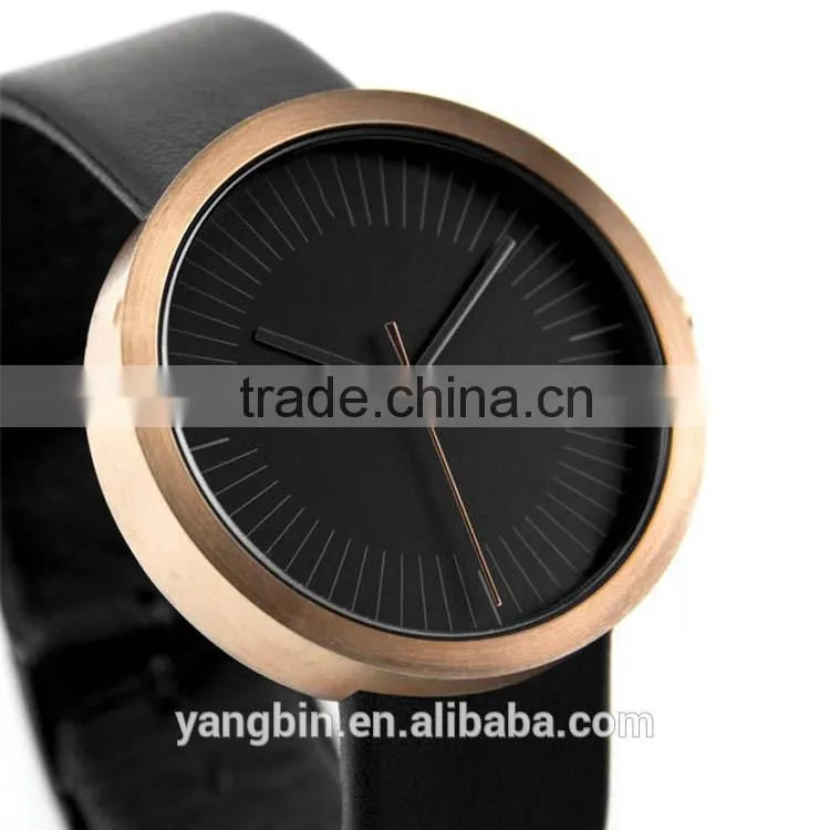 2016 popular cheap price pure gold genuine leather quartz watch
