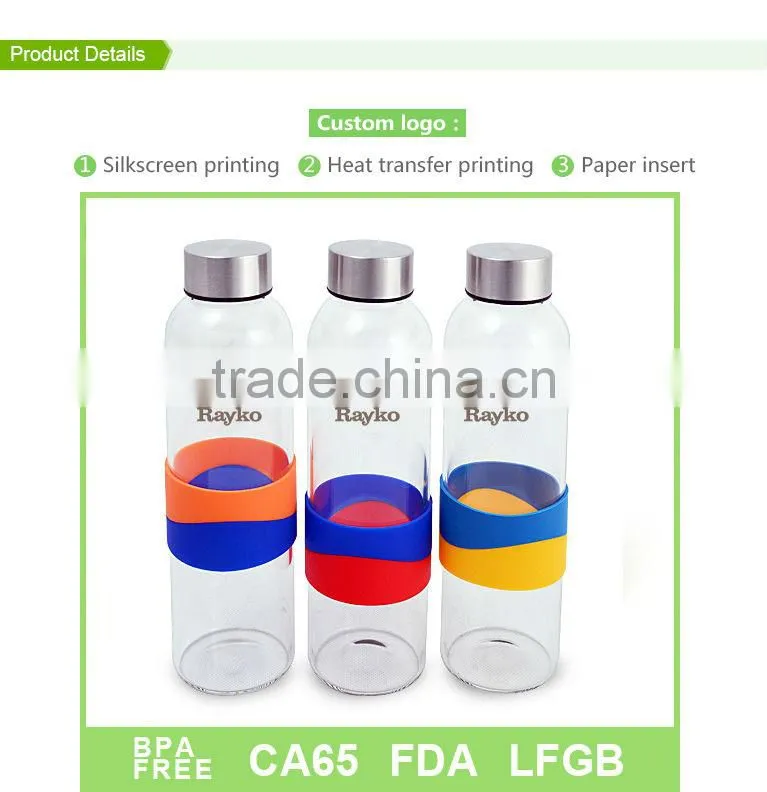 Glass bottle with Silicon band, 2013 new bottle, Glass mug