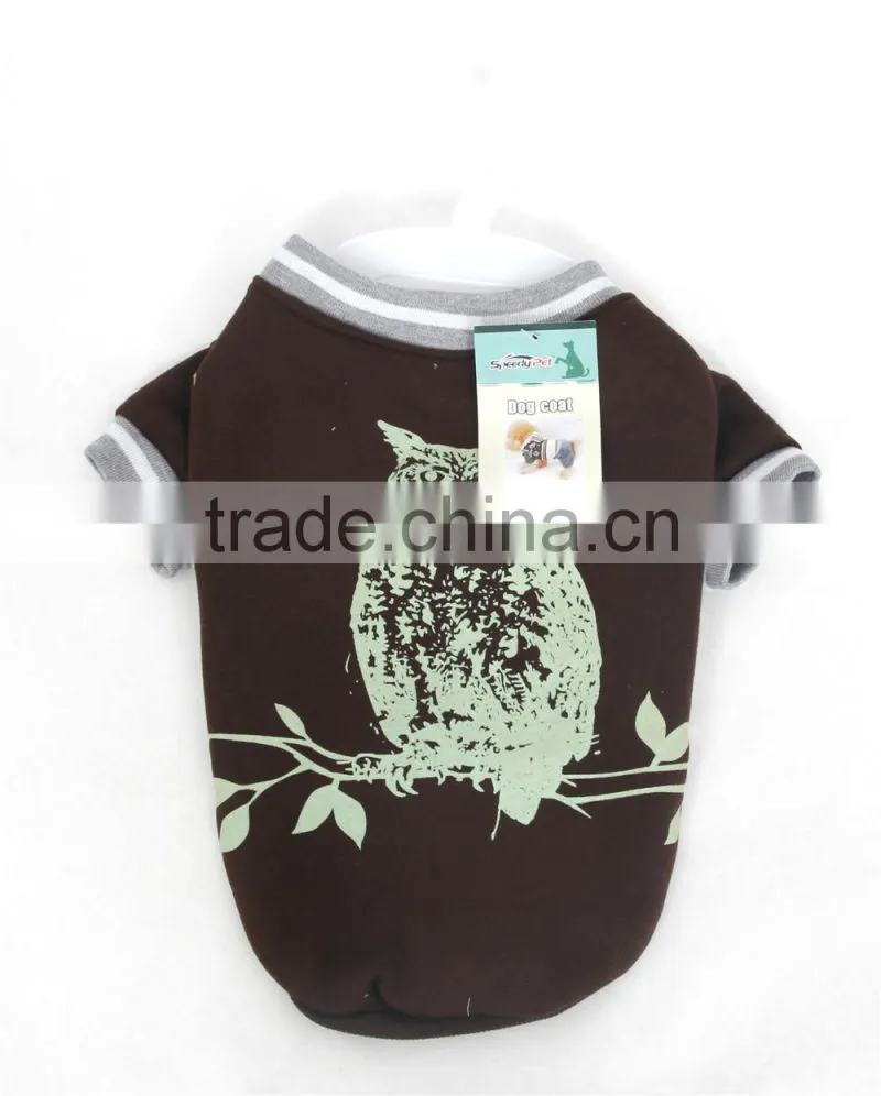 2016 new design dog clothes with owl print glow in dark