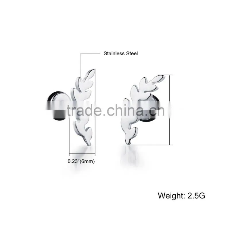 2016 fashion earring designs pictures 316L stainless steel black leaf ladies cute earring