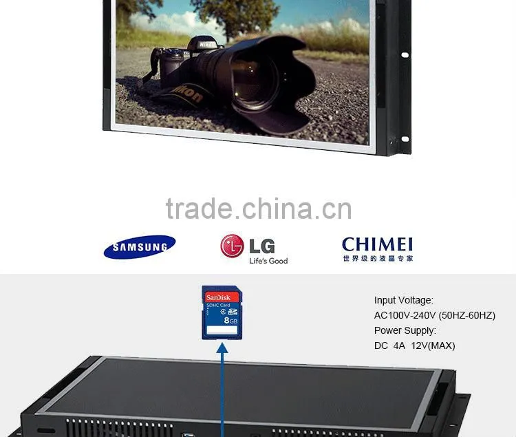 15 inch elevator flexible mount open frame lcd advertising screen for auto loop display