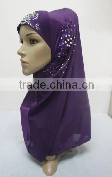 H299 latest one piece instant hijab with lace and rhinestones,muslim scarf