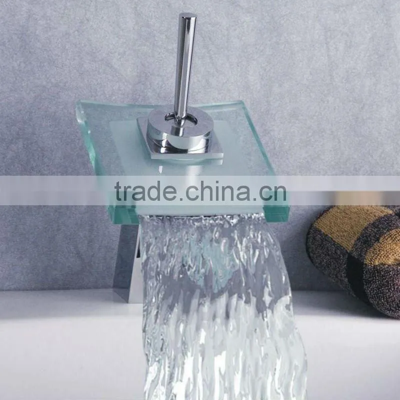 single handle glass waterfall basin faucet