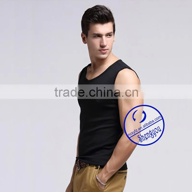 Custom wholesale 100% cotton sports v-neck tank top men